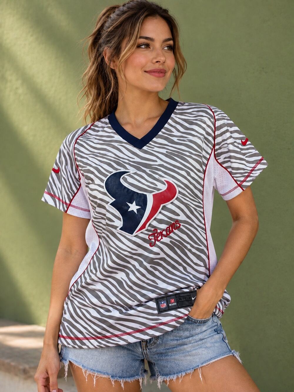 Houston Texans Nike NFL On Field Jersey – Zebra Print – Red/Navy – Size XL Tag